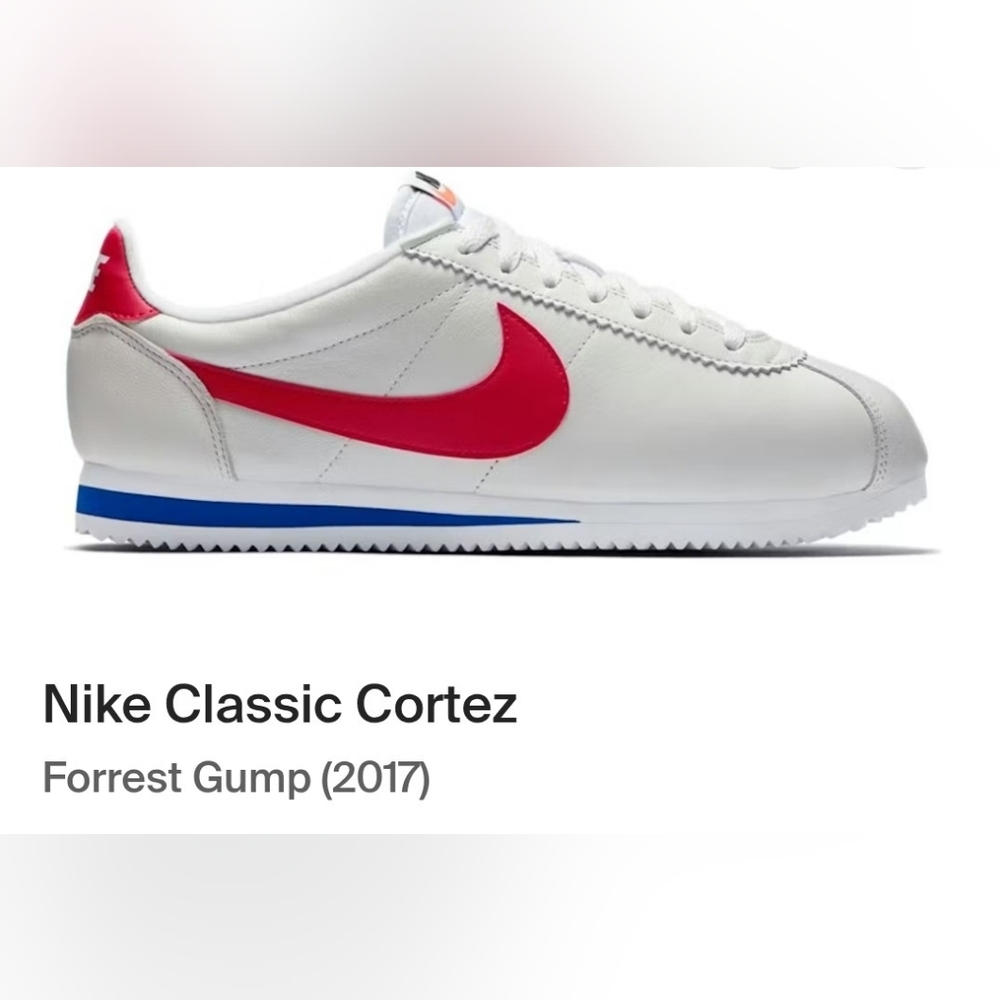 Nike White Leather Forrest Gump Cortez with Red Swoosh and Blue Accent